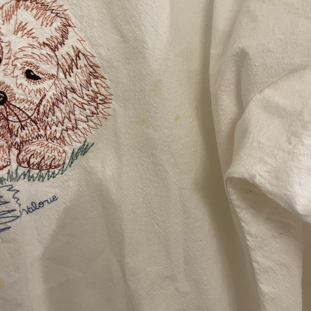 Vintage Folk Art Appliqué Grandmacore Cream Sweatshirt Collar Dog Embroidery - Picture 4 of 8